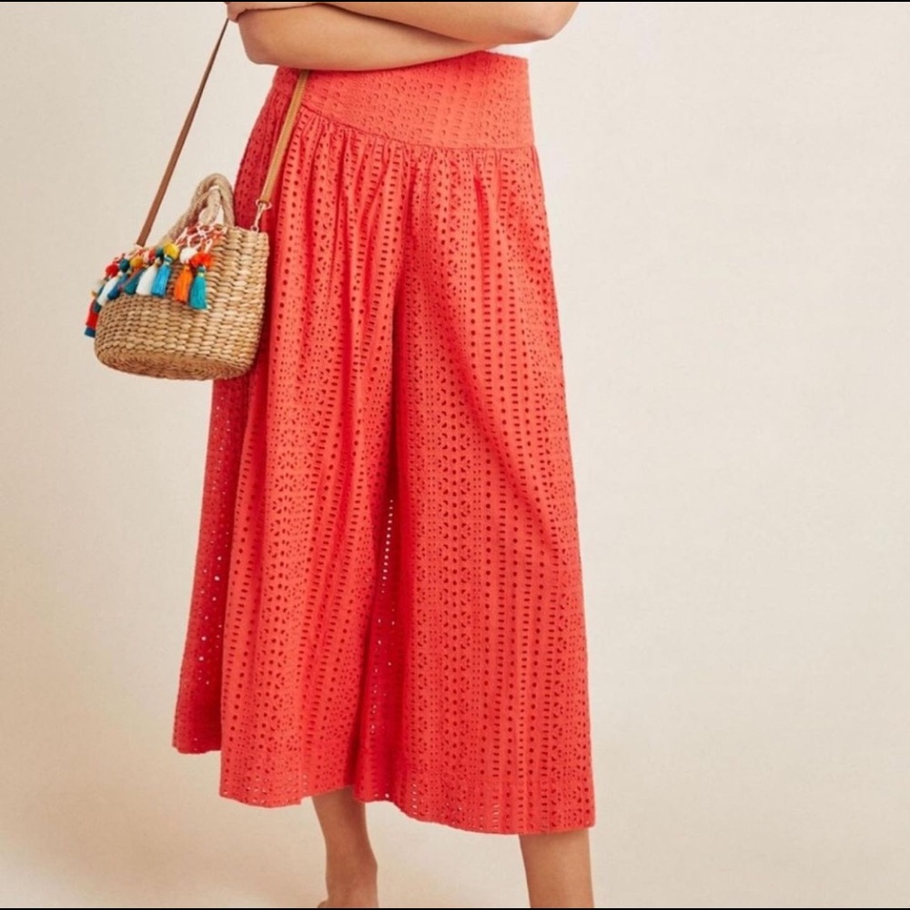 Anthropologie Wide-Leg Cullottes, Coral size 6